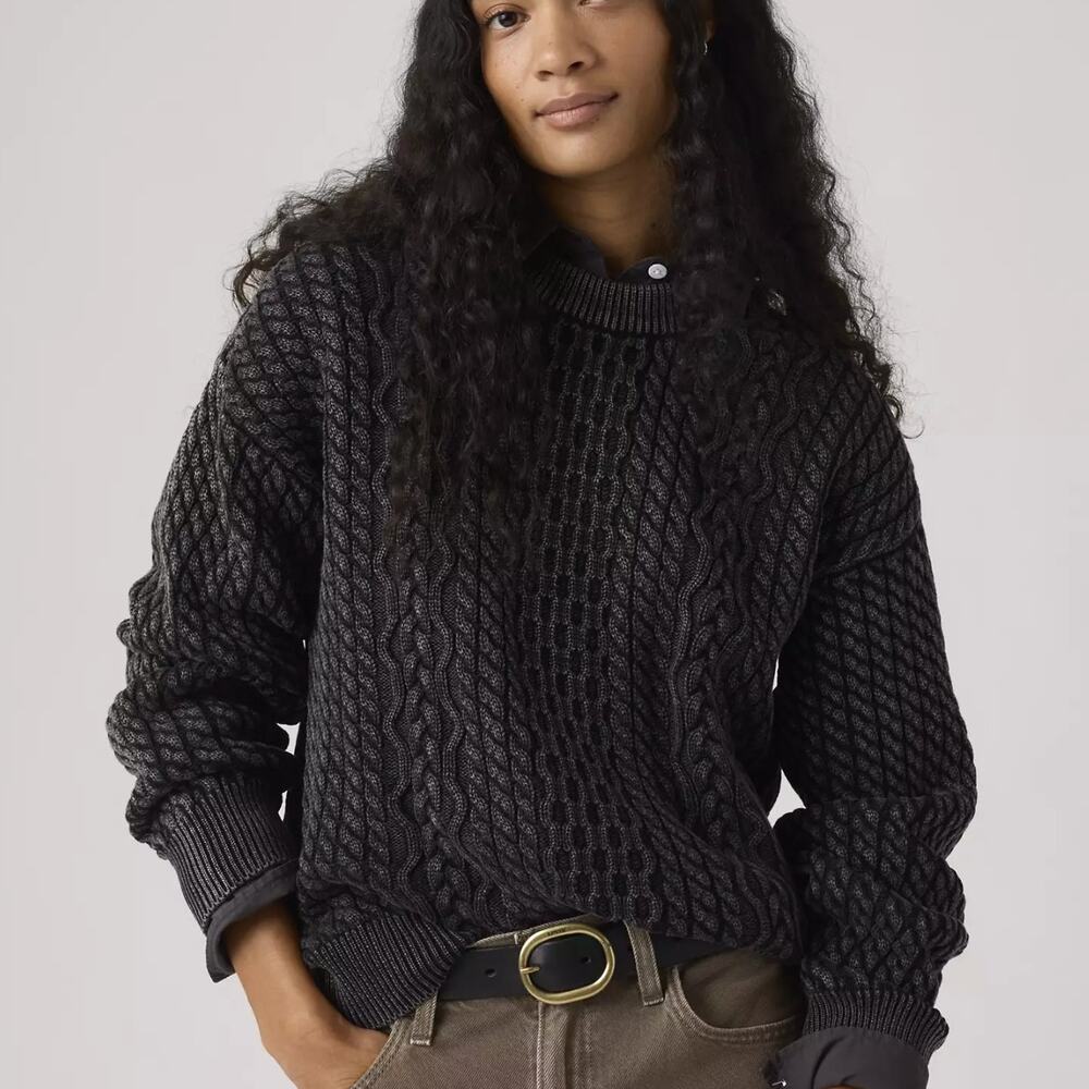 LEVI'S NWT Leilah Cable Crewneck Sweater Washed Anthracite Black – XS